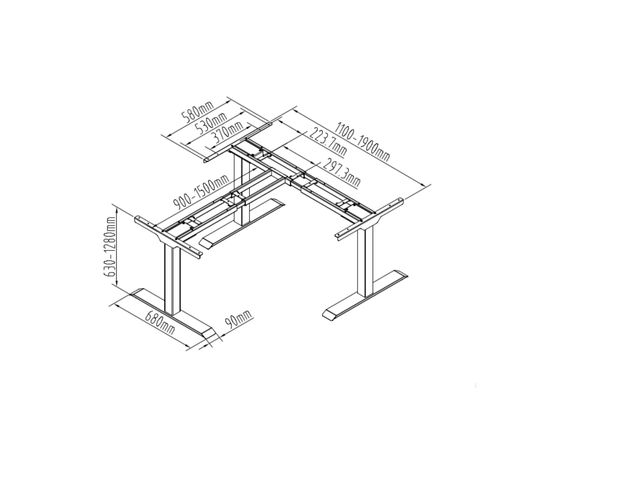 Piètement bureau assis-debout réglage électrique angle 180cm noir