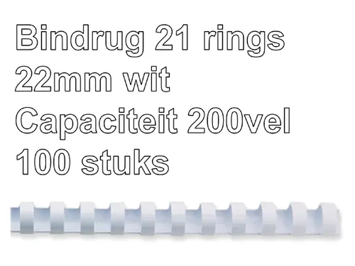 Bindrug GBC 22mm 21-rings A4 wit 100stuks