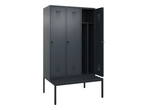 locker met bank,voor scheiding van kleding,HxBxD 2120x1200x815mm,3vak