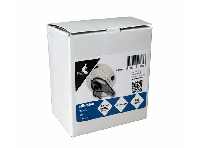 Etiket Kangaro compatible Brother DK-11201 zwart/wit 29x90mm 1 rol a 4