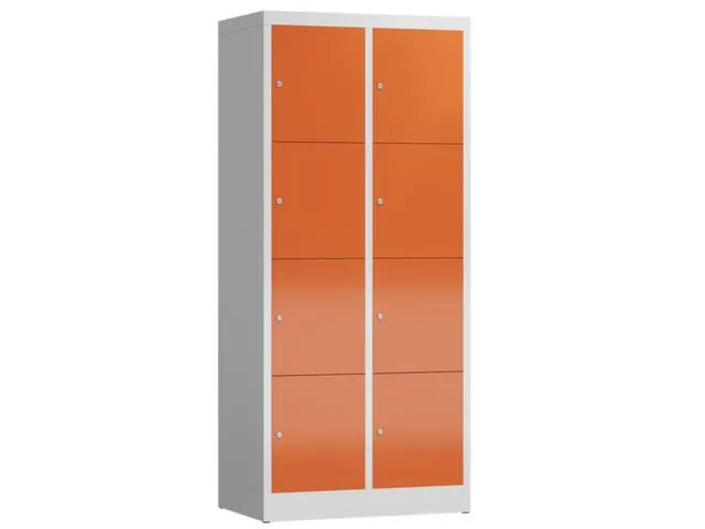 Lockerkast 1800x800x500mm 2x4 vakken cilinderslot, sokkel, RAL3000