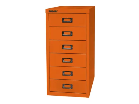 kantoor-ladekast HxBxD 590x279x380mm 6 laden romp + front oranje staal