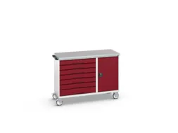 montagetafel 980x1300x600mm linoleumblad 7 laden kast front RAL3004
