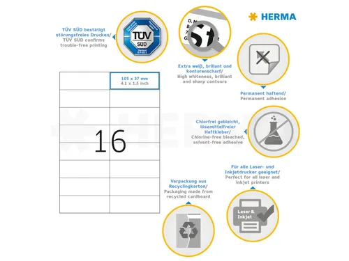 HERMA 4620 Premium etiketten A4 105x37mm Wit 3200 stuks