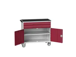 gereedschapswagen 965x1050x600mm antislip 2 laden+kast RAL7035+RAL3004
