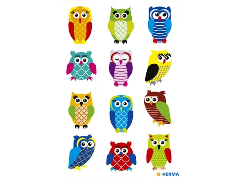 Sticker Etiket Herma 3224 Uilen Glitterfolie 12 stuks