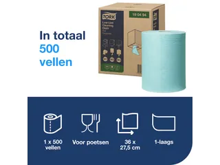 Tork 190494 Low-Lint Combirol Reinigingsdoek W1 1-laags Turquoise - 4