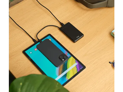 Powerbank Trust Fiera 10.000 met kabel 2 USB-poorten zwart