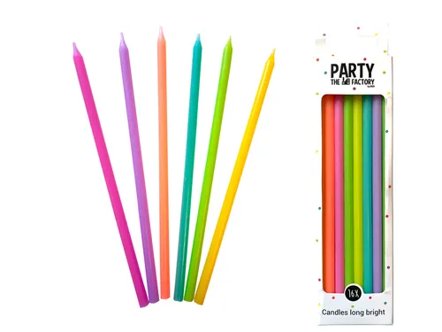 Kaarsjes Haza long bright 15cm 16 stuks assorti