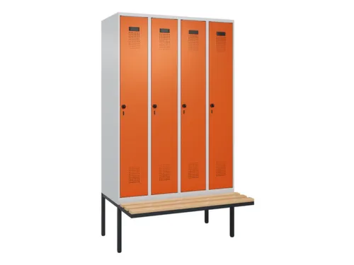 locker met bank,HxBxD 2120x1200x815mm,4vak,vak B 300mm,draaigrendel