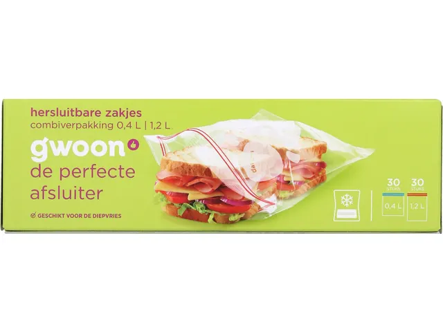 G'woon Hersluitbare zakjes 30x 0.4l en 30x 1.2l