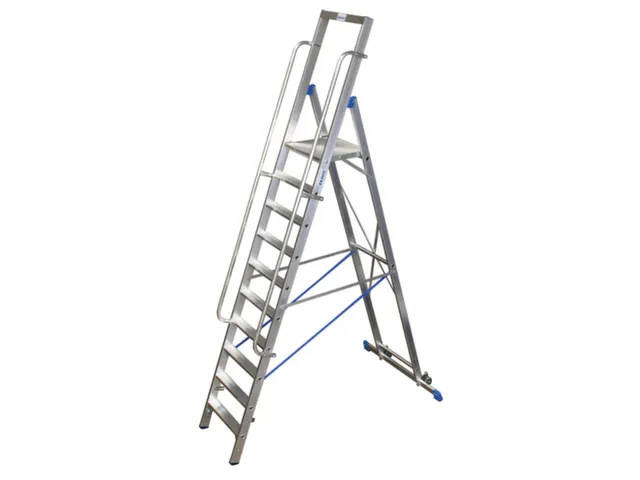 verrijdbare treden-platformladder eenzijdig 10treden stand H 2 35m