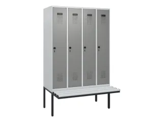 locker met bank,HxBxD 1950x1200x815mm,4vak,vak B 300mm,draaigrendel - 2