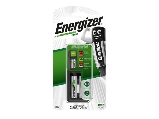 Mini-chargeur livré avec 2 piles AAA, 2 bornes de recharge individuel
