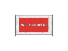 Hekwerkbanner 200x100 cm Rood met Print Wij zijn open