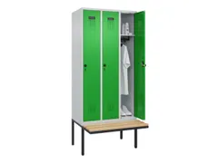 locker met bank,HxBxD 2120x900x815mm,3vak,vak B 300mm,draaigrendel