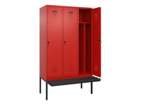 locker met bank,voor scheiding van kleding,HxBxD 2120x1200x815mm,3vak