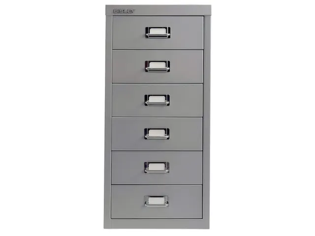 kantoor-ladekast HxBxD 590x278x380mm 6 laden romp zilverkleurig staal