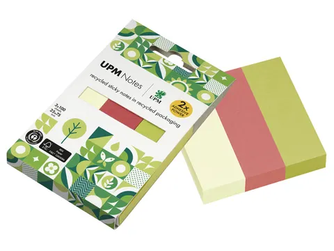 Page markers UPM 25x75mm reycled assorti blok 100 vel, doos 3x blok