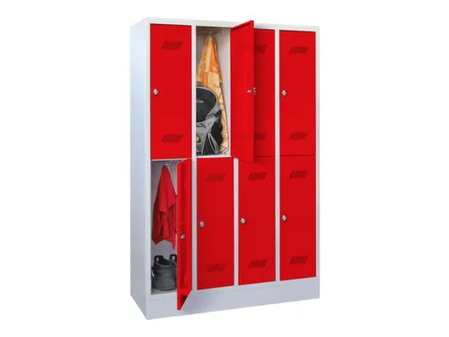 dubbeldekse locker,HxBxD 1850x1200x500mm,4x2vak.,RAL7035,front RAL3000