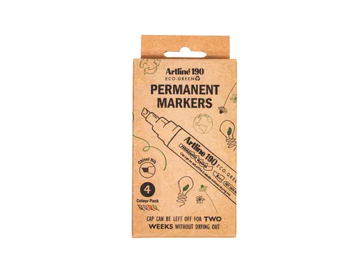 Permanent marker Artline 190 Eco schuin Dry Safe 2-5mm assorti 4 stuks