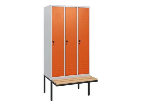 locker met bank,HxBxD 1950x900x815mm,3vak,vak B 300mm,draaigrendel