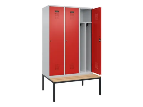 locker met bank,voor scheiding van kleding,HxBxD 2120x1200x815mm,3vak