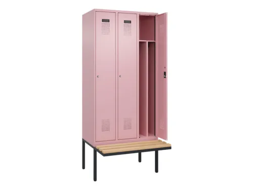 locker met bank,voor scheiding van kleding,HxBxD 2120x900x815mm,3vak