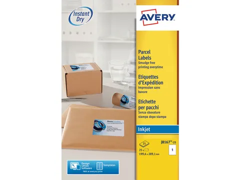 Inkjet Etiket Avery J8167-25 199.6x289.1mm wit 25 stuks