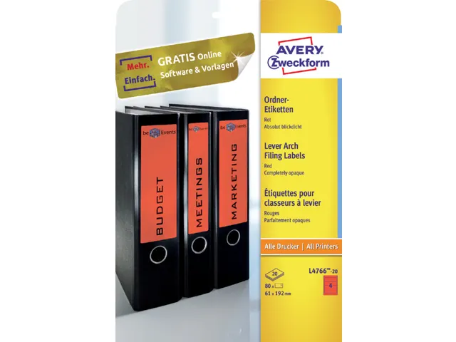 Rugetiket Avery Zweckform breed 192x61mm Rood L4766 80 stuks