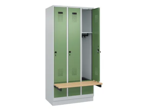locker met bank,HxBxD 1950x900x815mm,3vak,vak B 300mm,draaigrendel