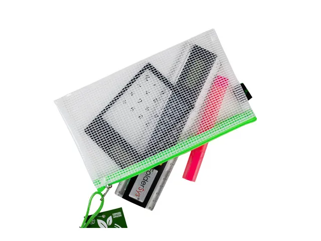 etui DIN PVC-vrij transparant neon groen met ritssluiting
