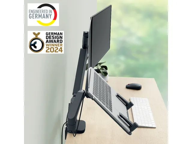 Monitor- en laptoparm Leitz Ergo ruimtebesparend dubbel donkergrijs