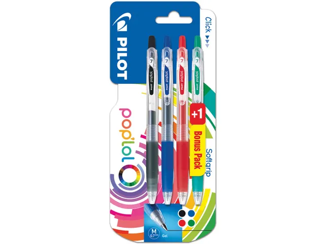 Gelroller Pilot Pop'lol 0.7mm Medium blister 3+1 Gratis Basis kleuren