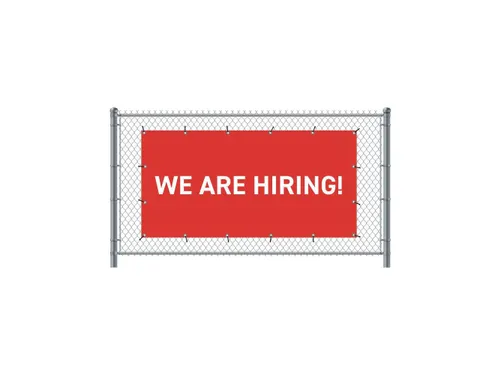 Hekwerkbanner 200x100 cm Rood met Engelse Print WE ARE HIRING