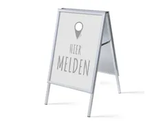 Stoepbord A1 complete set met print "Hier melden" Grijs