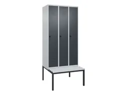 locker met bank,HxBxD 2120x900x815mm,3vak,vak B 300mm,draaigrendel