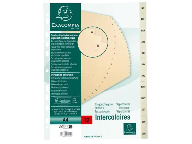 Tabbladen karton 155 g jan-dec ivoor