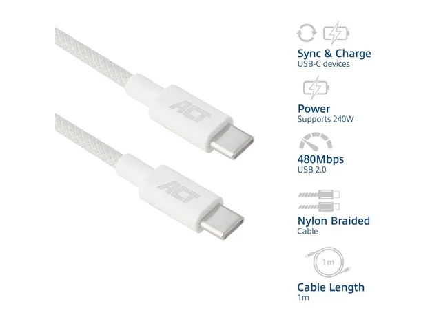 Kabel ACT 2.0 USB-C 240W 1 meter wit