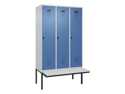 locker met bank,HxBxD 2120x1200x815mm,3vak,vak B 400mm,draaigrendel