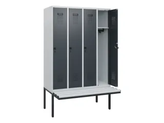 locker met bank,HxBxD 1950x1200x815mm,4vak,vak B 300mm,draaigrendel - 1
