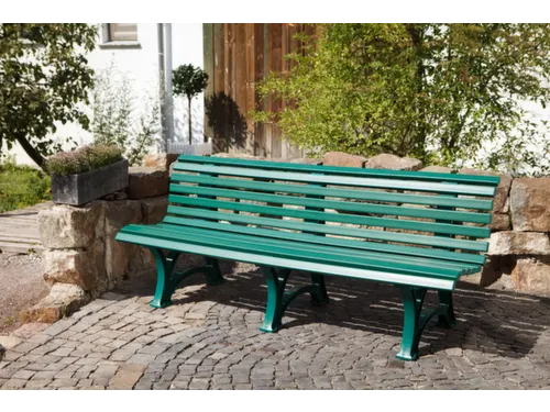 Kunststofbank 800x2000x450mm Zit H 410mm 12 Latten 3 Pootstellen Groen