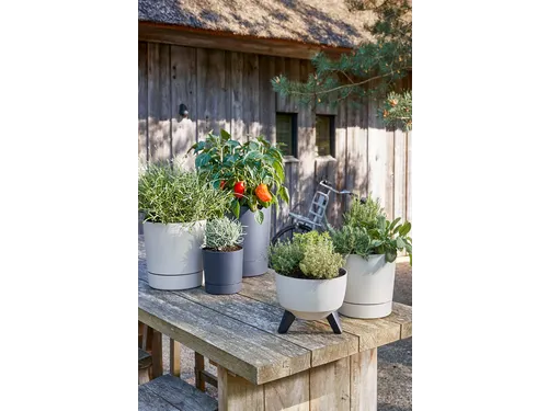 Plantenpot Mica Coco met schotel rond antraciet 23.5 x 22.5 cm