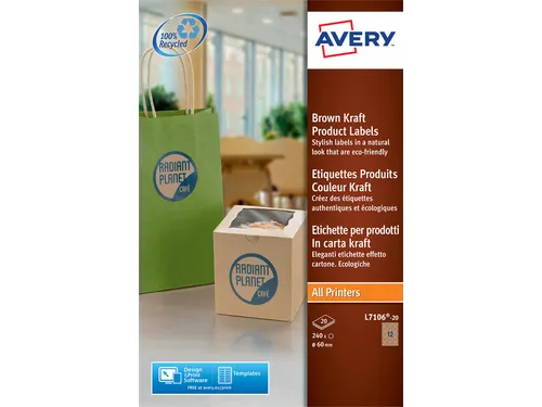 Productetiket Avery L7106-20 60mm Bruin 240stuks