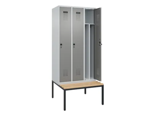 locker met bank,voor scheiding van kleding,HxBxD 2120x900x815mm,3vak