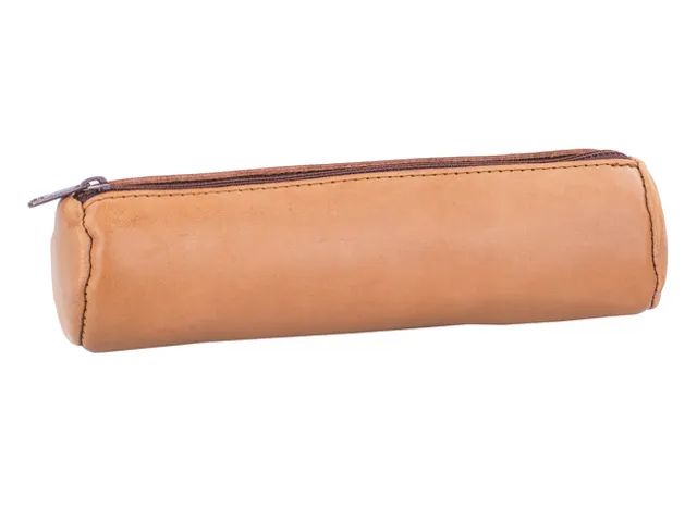 Trousse ronde Oxford 22x6cm cuir naturel