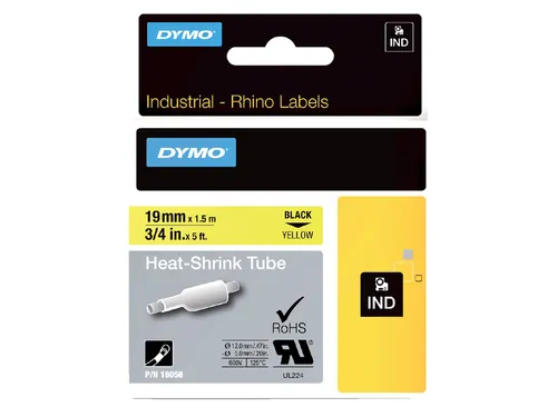 Labeltape Dymo Rhino 18058 Krimpkous 19mmx1.5m Zwart Op Geel
