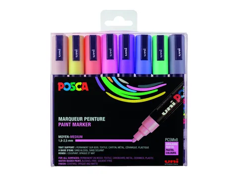 Verfstift Posca PC5M Medium Punt 1,8-2,5mm 8st pastel kleuren