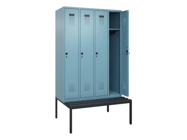 locker met bank,HxBxD 2120x1200x815mm,4vak,vak B 300mm,draaigrendel