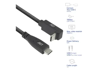 Kabel ACT USB-C standaard naar USB-C hoek boven/beneden 10Gbps 1m - 2